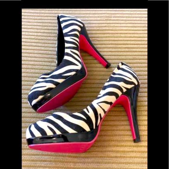 Shoes - Zebra high heels, hot pink soles